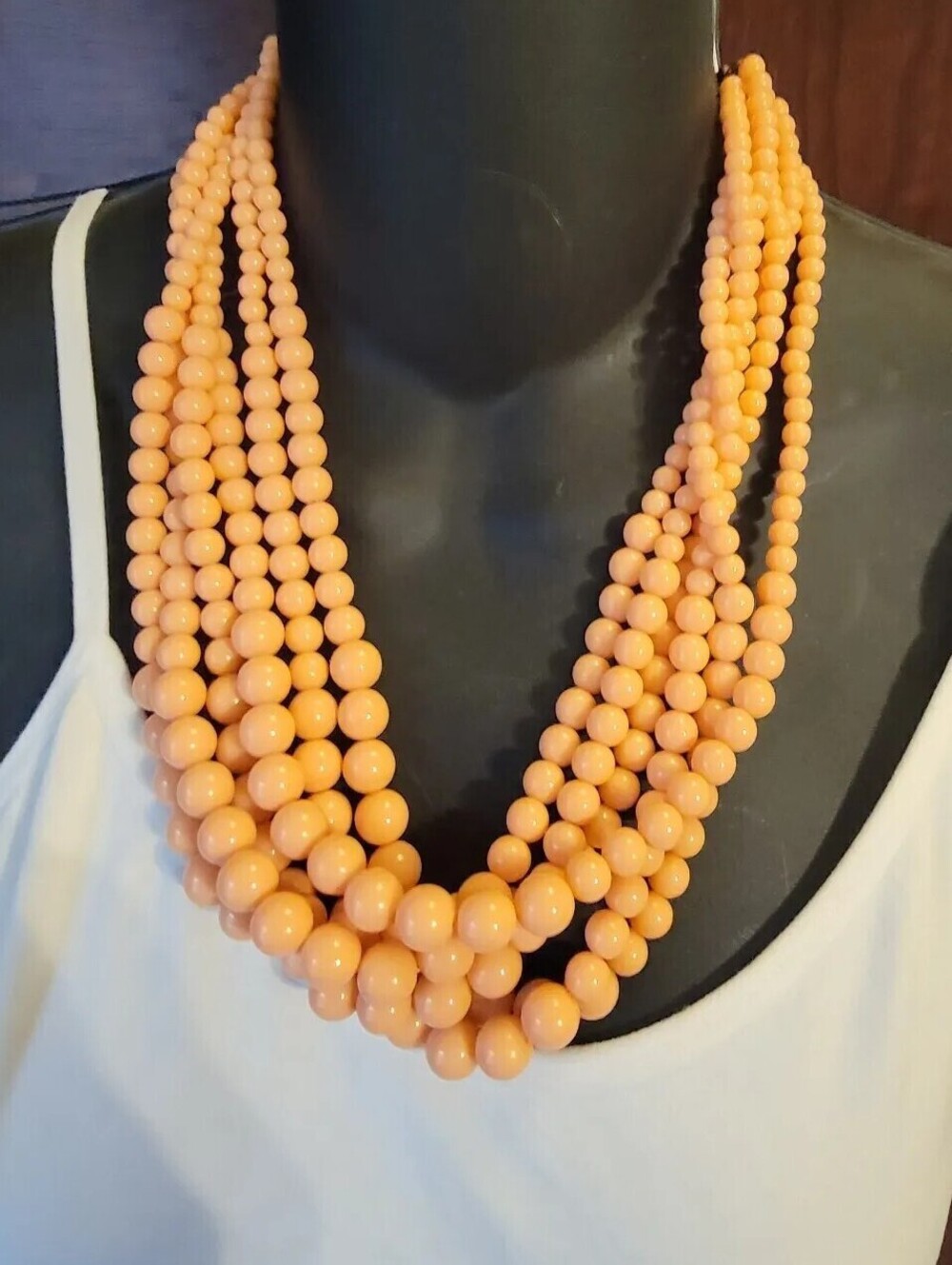 Contemporary‎ Multi-Strand Beaded Necklace, Peach/Pink Statement Jewelry rd02-03